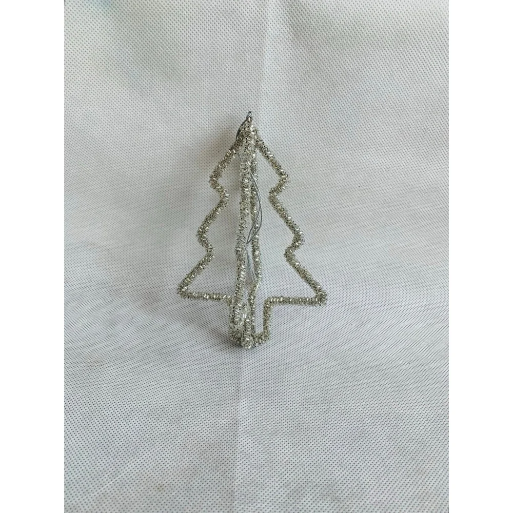 Pottery Barn Silver Beaded Christmas Tree Ornament Handcrafted Collectible